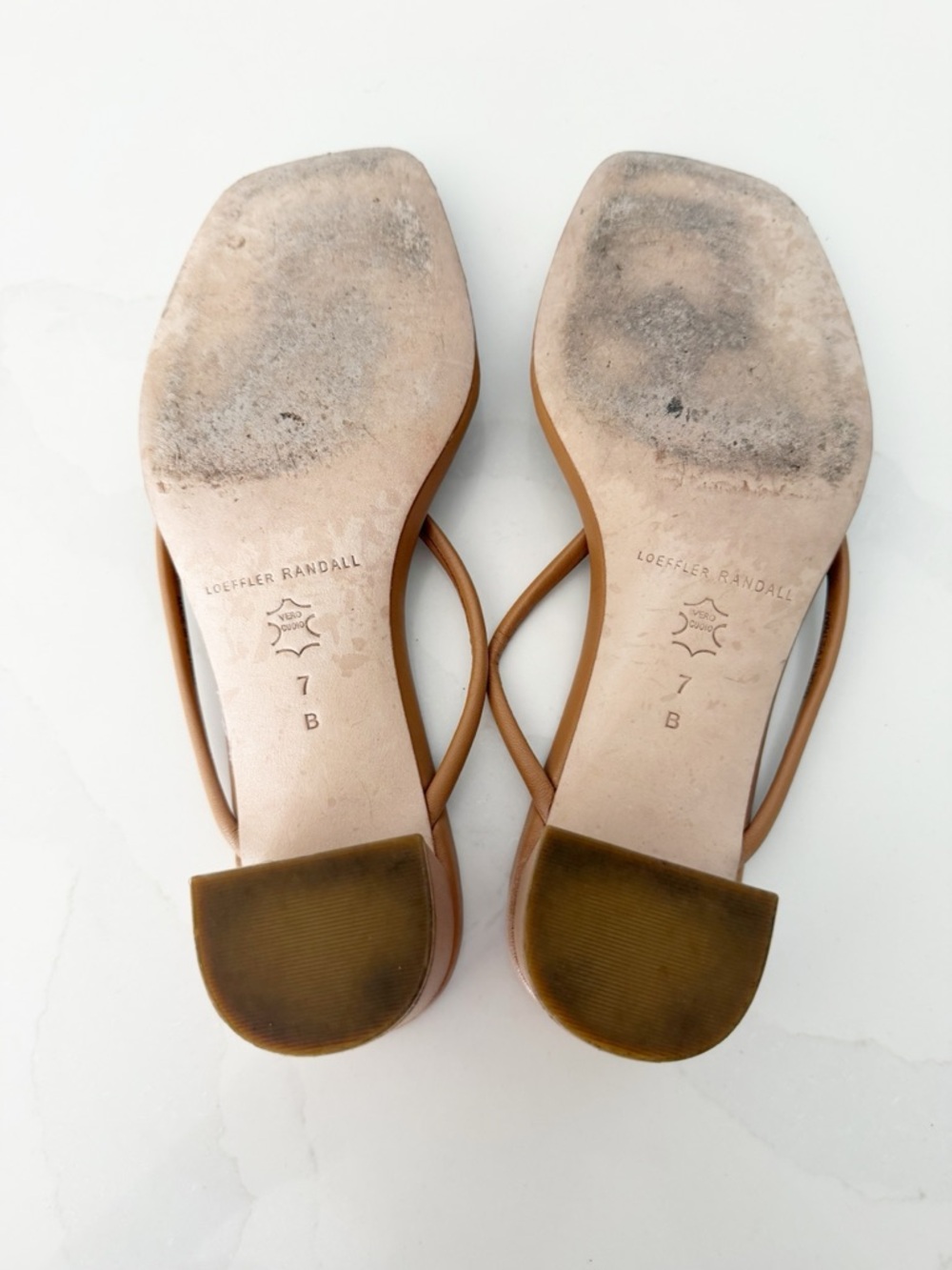 Loeffler Randall Tan Leather Toe-Post Sandals with Gold Dome - Picture 7 of 7